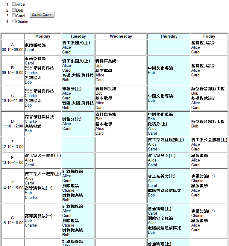 Course Time Table